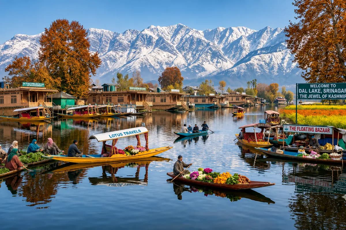 A Mughal garden terrace above the Dal lake in Srinagar